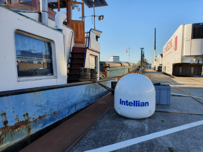 Satellite TV installation barge - <br>Intellian i6L TVRO antenna