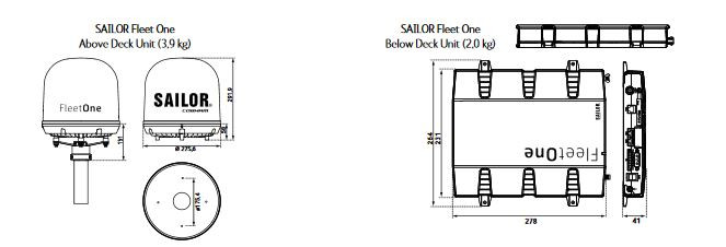 Afmetingen Cobham SAILOR Fleet One antenne Afmetingen Cobham SAILOR Fleet One antenne